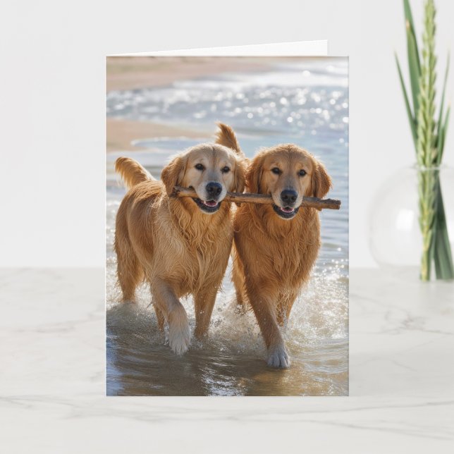 Carte Chiens Retrievers dorés d'anniversaire portant un  (Devant)