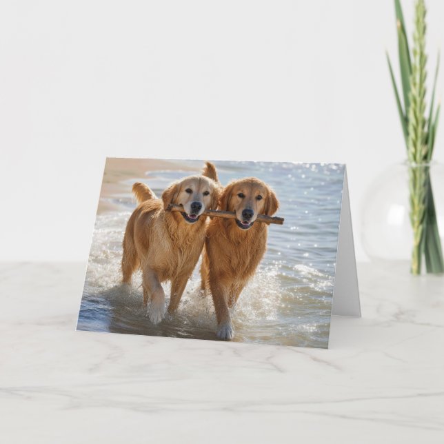 Carte Chiens Retrievers dorés d'anniversaire portant un  (Devant)