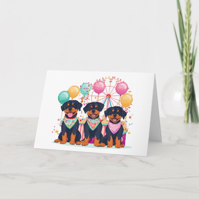 Carte Chiens Rottweiler à une fête foraine  (Devant)