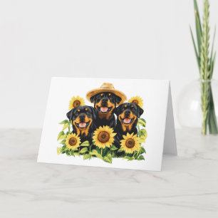 Carte Chiens Rottweiler Entourés De Tournesols