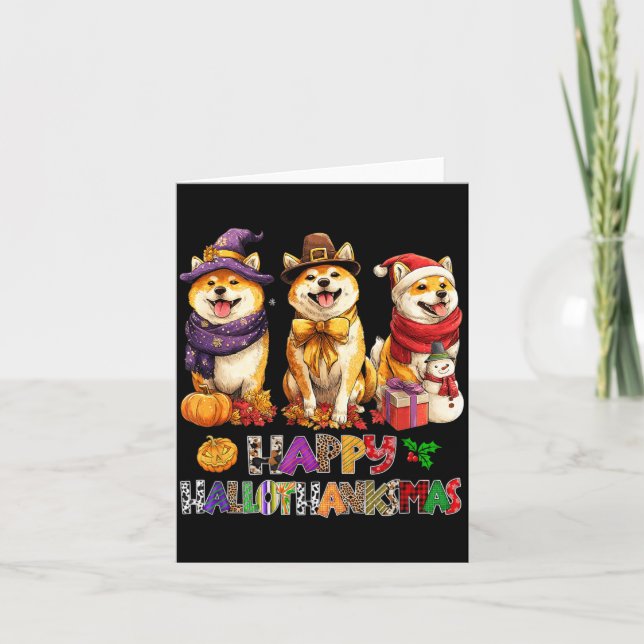 Carte Chiens Shiba Hallothanksmas Halloween Noël (Devant)