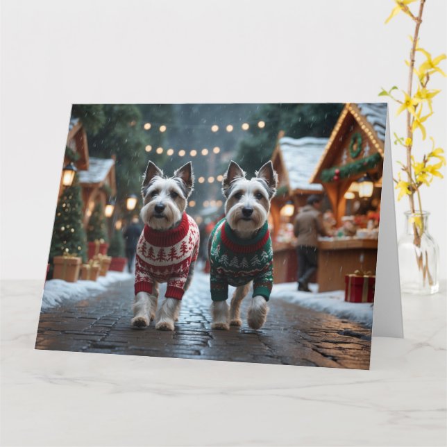 Carte Chiens Skye Terrier Noël Neige Fêtes  (Fleur jaune)
