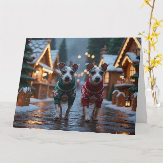 Carte Chiens Terrier Rat Noël Neige Fêtes (Fleur jaune)