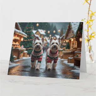Carte Chiens Tibétains Terrier Noël Fête de la Neige