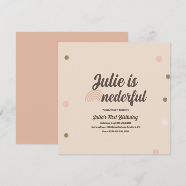 Carte Chiffre bohème arc-en-ciel premier anniversaire On (Devant / Derrière)