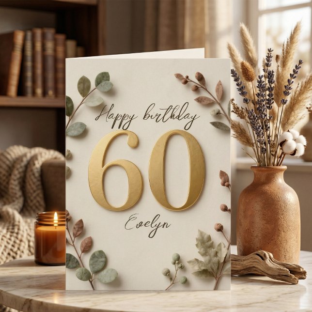 Carte Chiffres dorés élégants Botanique 60e anniversaire (Créateur téléchargé)