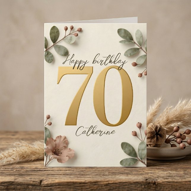 Carte Chiffres dorés élégants Botanique 70e anniversaire (Créateur téléchargé)