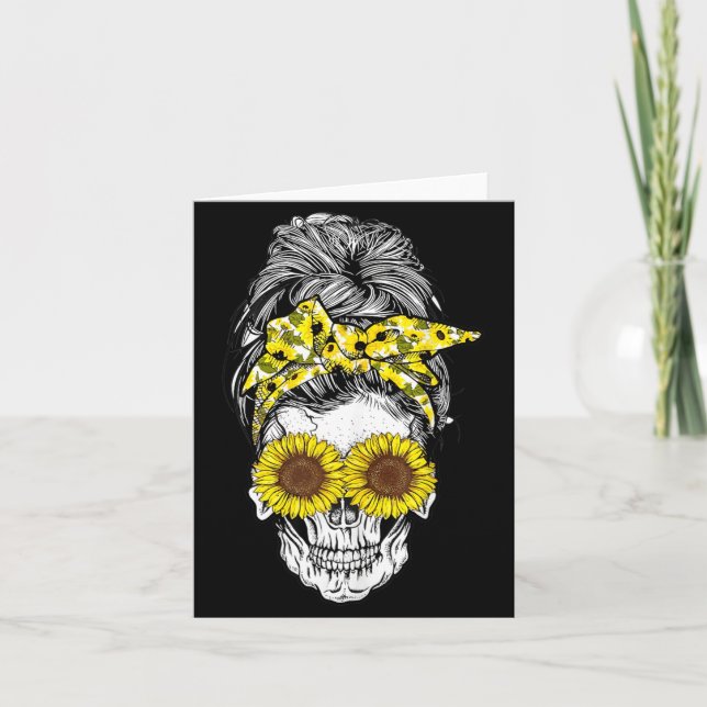 Carte Chignon décoiffé Halloween Crâne Fleur de soleil F (Devant)
