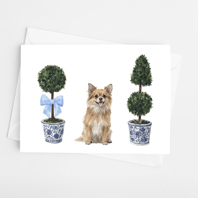 Carte Chihuahua Aquarelle Chinoiserie Chien coquelicot (Créateur téléchargé)