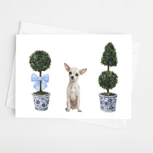 Carte Chihuahua Aquarelle Chinoiserie Chien coquelicot