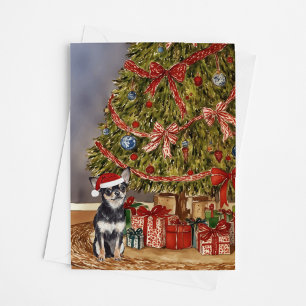 Carte Chihuahua - Arbre de Noël à trois couleurs