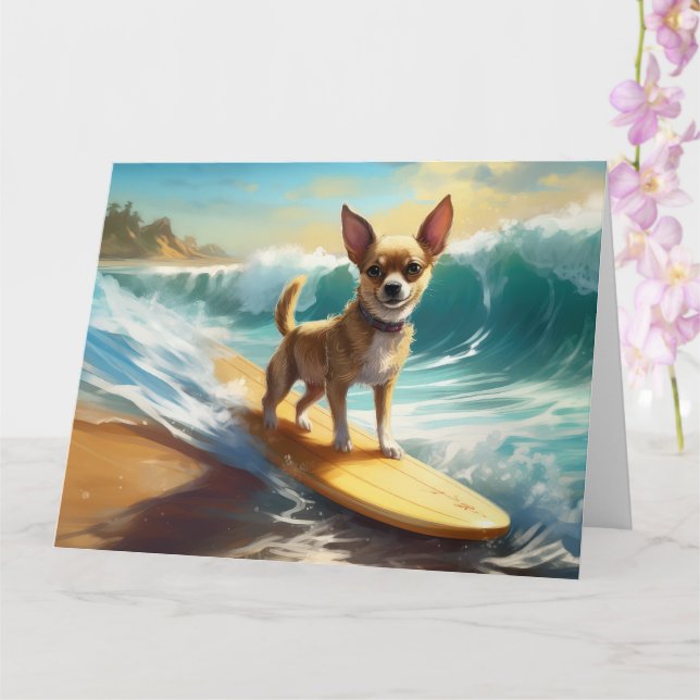 Carte Chihuahua Beach Surf Peinture (Orchidée)