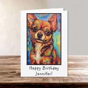 Carte Chihuahua Brown Abstrait Joyeux nom d'anniversaire