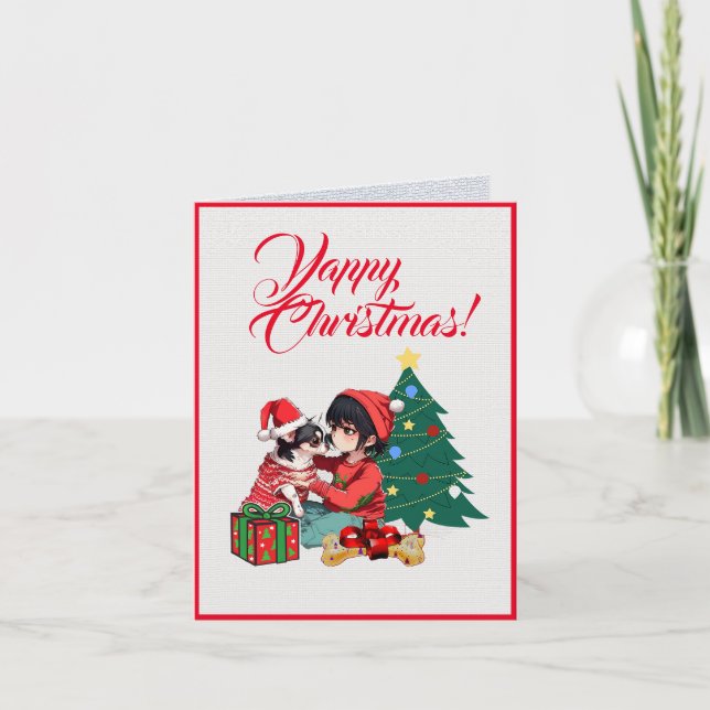 Carte Chihuahua Chien Cute Avec Petite Fille Noël (Devant)