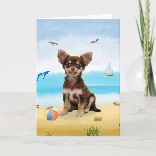Carte Chihuahua Chien sur la plage (Devant)