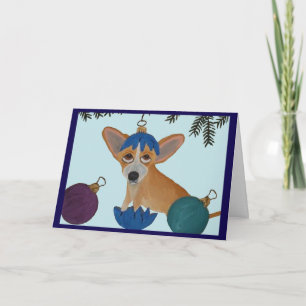 Carte Chihuahua dans un ornement de Noël cassé