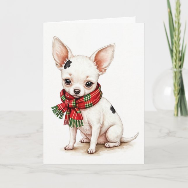 Carte Chihuahua de Noël avec Écharpe d'hiver (Devant)