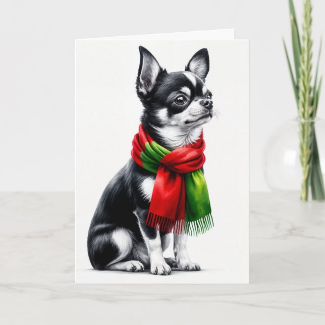 Carte Chihuahua de Noël avec Écharpe d'hiver (Devant)