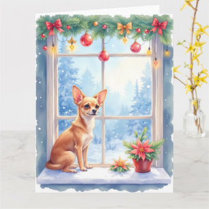 Carte Chihuahua Fenêtre enneigée Vacances Noël Art