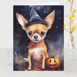 Carte Chihuahua Halloween avec citrouilles effrayant