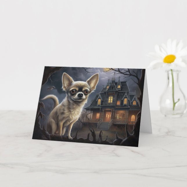 Carte chihuahua Halloween effroi (Petite plante)