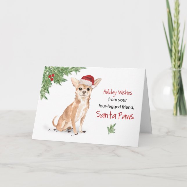Carte Chihuahua Noël du chien dans Funny Santa Hat (Devant)