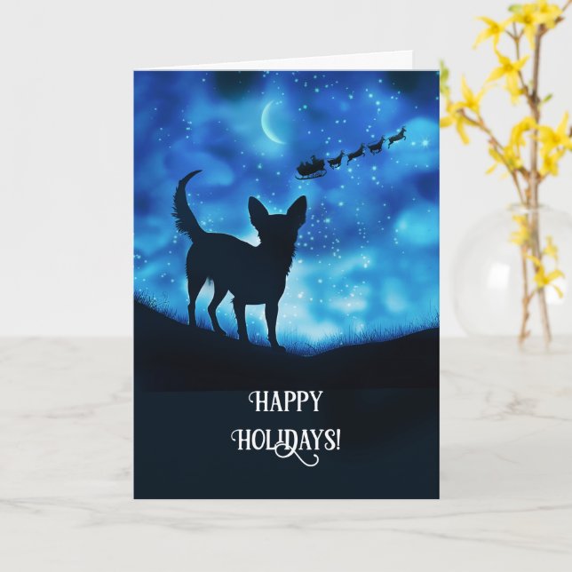 Carte Chihuahua Noël Joyeuses Fêtes (Fleur jaune)