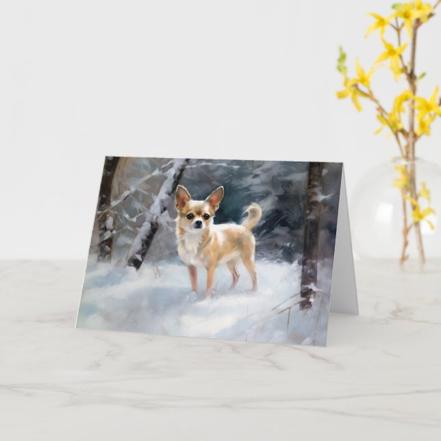 Carte Chihuahua  Qu'il neige Noël (Fleur jaune)