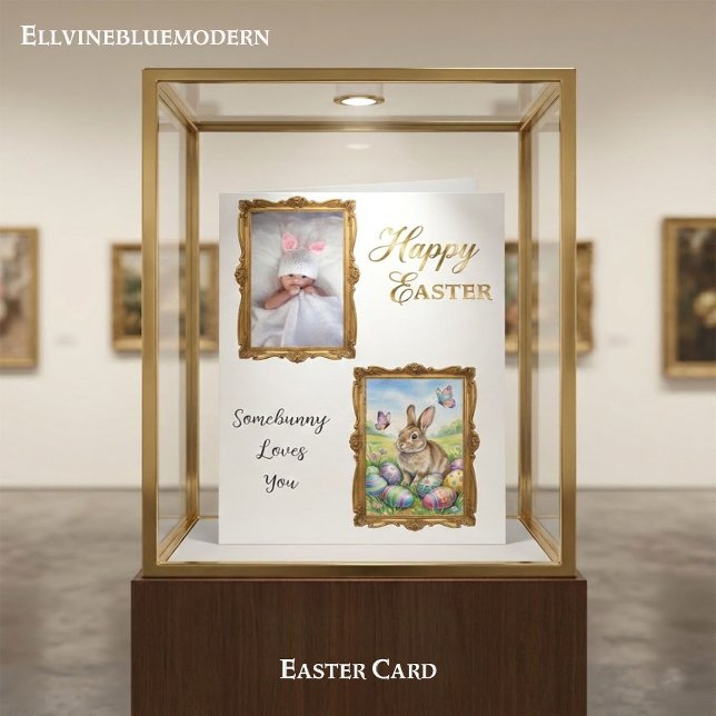 Carte Child Handwriting Photo Easter Vintage Gold Frames (Créateur téléchargé)