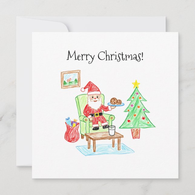 Carte Child's Art Style Santa and Cookies Flat Greeting (Devant)