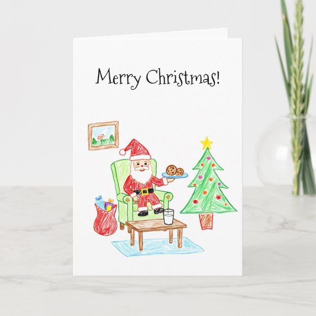 Carte Child's Art Style Santa and Cookies Greeting (Devant)