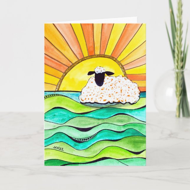 Carte Chillin' In The Sun Sheep Art Folded Greeting Card (Devant)