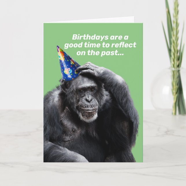 Carte Chimpanzé Drôle Avec Casquette De Fête Anniversair (Devant)