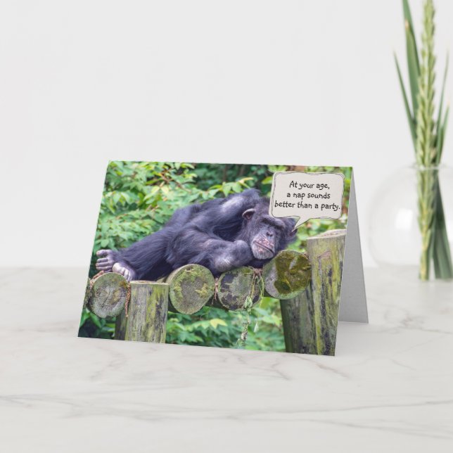 Carte chimpanzé endormi pour un anniversaire humoristiqu (Devant)