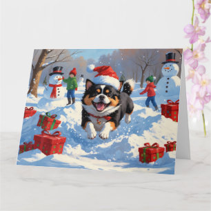 Carte Chin japonais coule dans la neige avec Casquette d