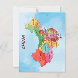 Carte Chine Carte aquarelle carte plat