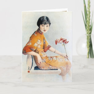 Carte Chine vintage publicité beauté orchidée 
