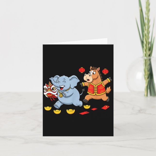 Carte Chinese Horse Elephant Funny Kids Mens Womens Happ (Devant)