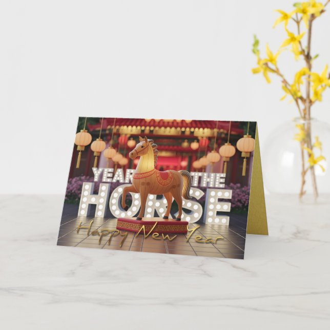 Carte Chinese New Year Horse Disco style HGC (Fleur jaune)