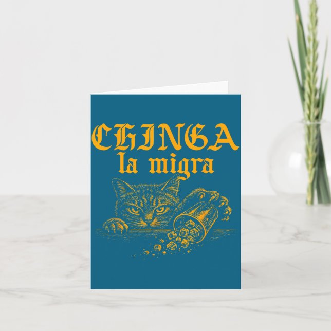 Carte Chinga La Migra Rétro Chat Drôle (Devant)