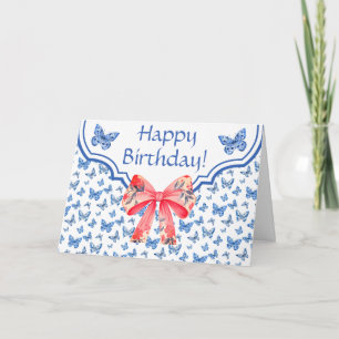 Carte Chinoiserie Bleu Papillon Personnalisé Anniversair