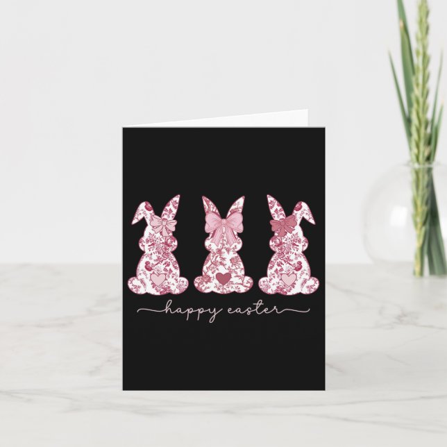 Carte Chinoiserie Bunny Pâques Bow rose Coquette mignonn (Devant)