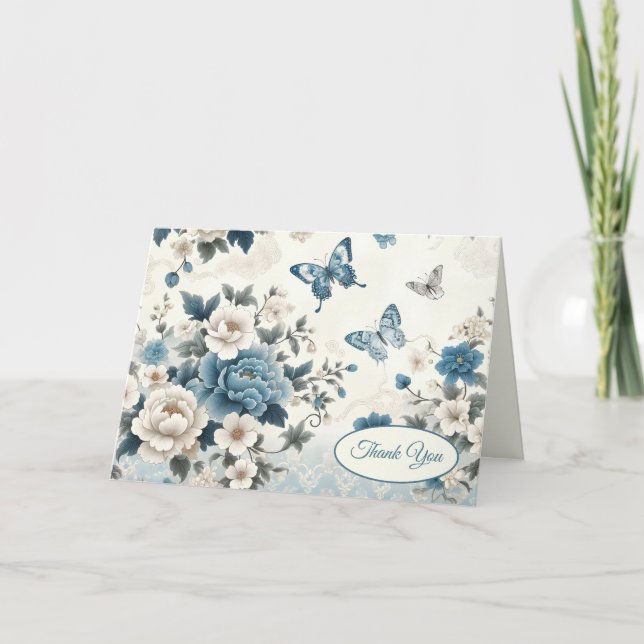 Carte Chinoiserie Fleurs et papillons Merci (Devant)
