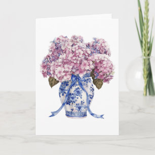Carte Chinoiserie Vase Hydrangea Fleurs Blank Salutation