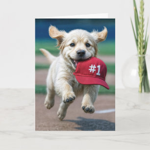 Carte Chiot Anniversaire Avec #1 Casquette De Baseball R
