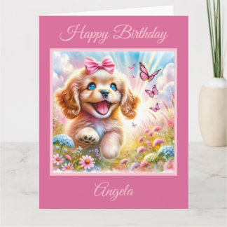 Carte Chiot Cocker Spaniel adorable avec papillons