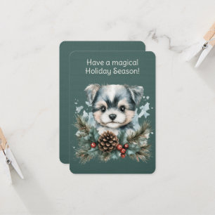 Carte Chiot Dans Une Guirlande De Noël