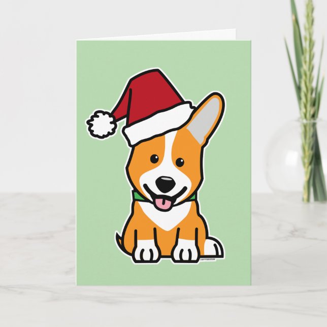 Carte chiot de chien Corgi chapeau de Père Noël de Noël  (Devant)