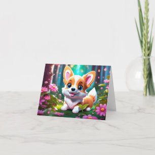 Carte Chiot de Corgi en Fleurs Blank Greeting