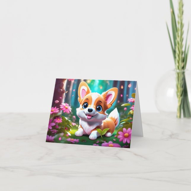 Carte Chiot de Corgi en Fleurs Blank Greeting (Devant)